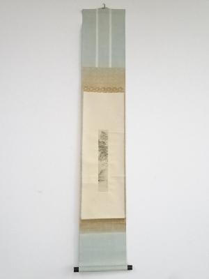 中島来章筆　春景図　肉筆短冊掛軸（保護箱）